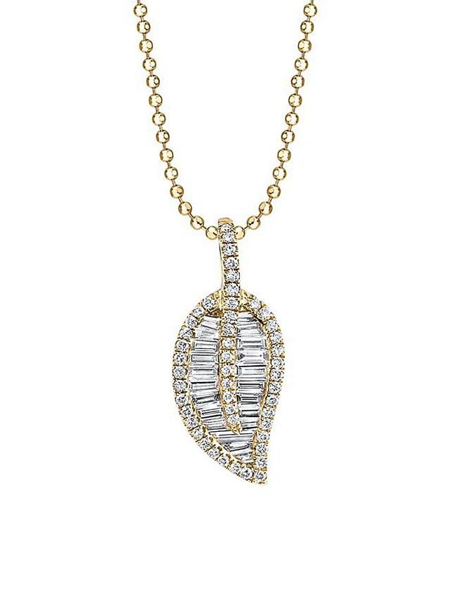 Womens Leaf 18K Yellow Gold & 0.25 TCW Diamond Pendant Necklace Product Image