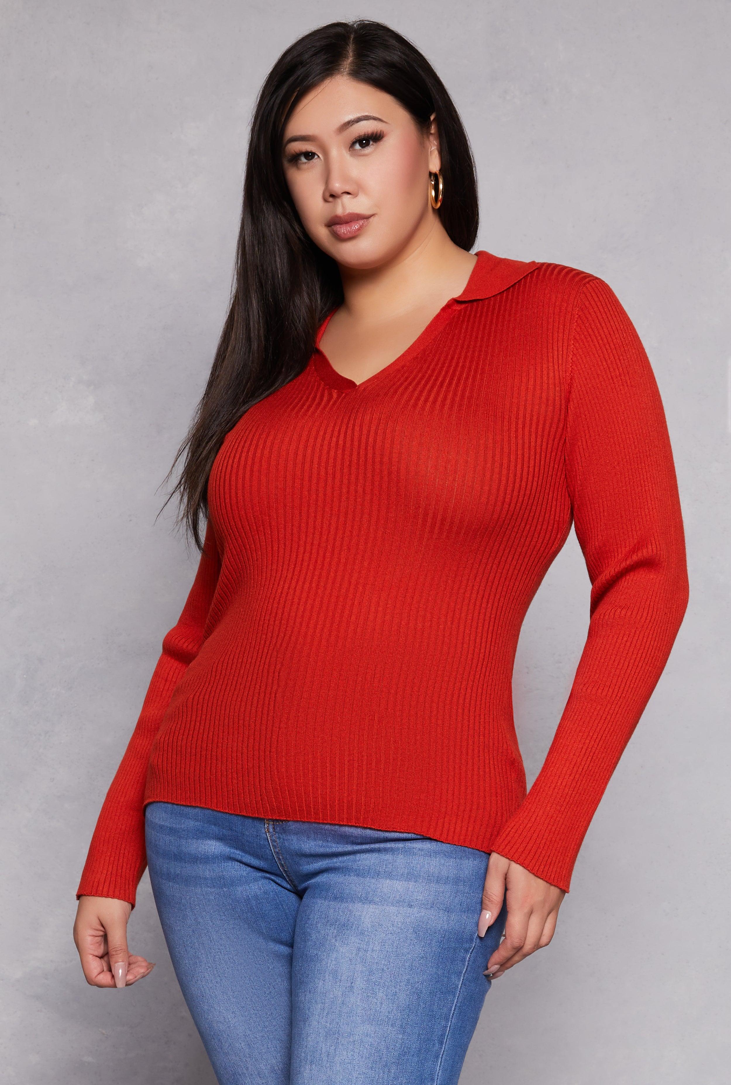 Womens Plus Size Johnny Collar Long Sleeve Sweater product image