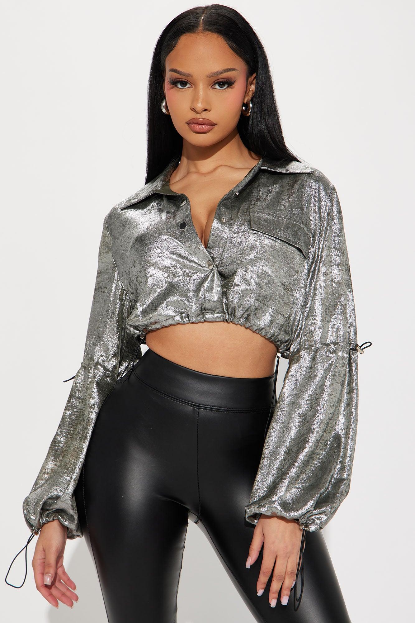 Watch Me Metallic Shirt - Gunmetal Product Image