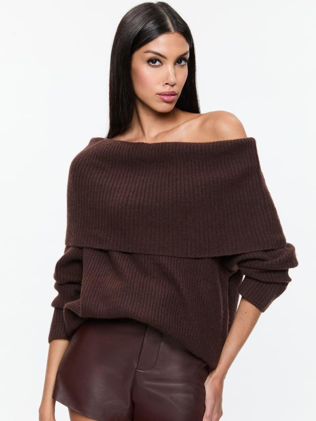 ALICE AND OLIVIA Ginger Off The Shoulder Pullover In Espresso Product Image