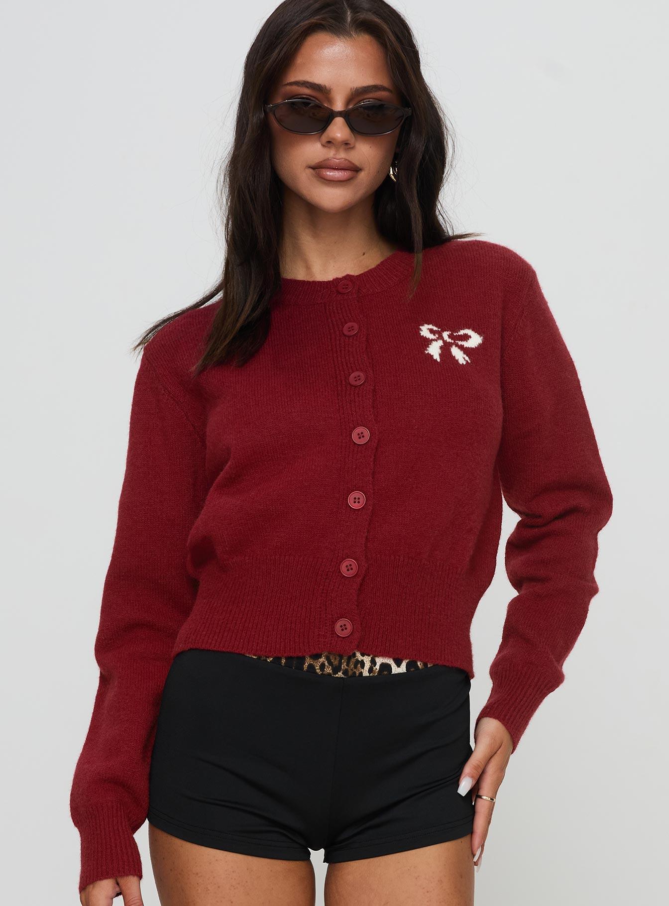 With A Bow Cardigan Red Product Image