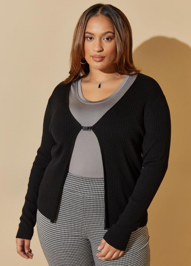 Plus Size Buckled Ribbed Cardigan Ashley Stewart Product Image