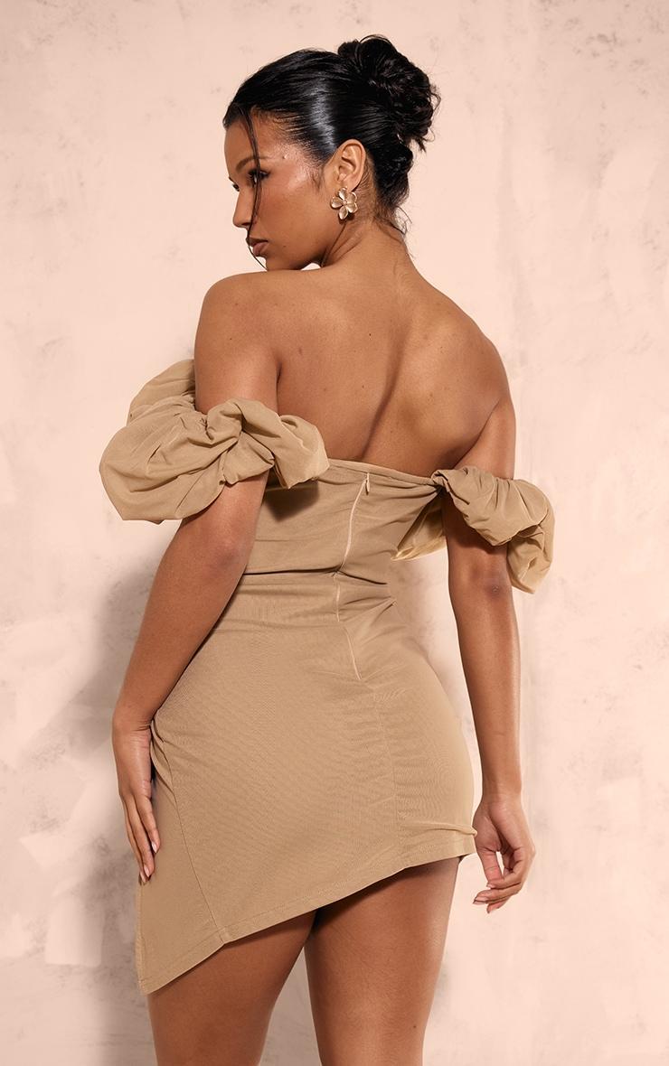 Taupe Mesh Puff Detail Corset Bodycon Dress Product Image