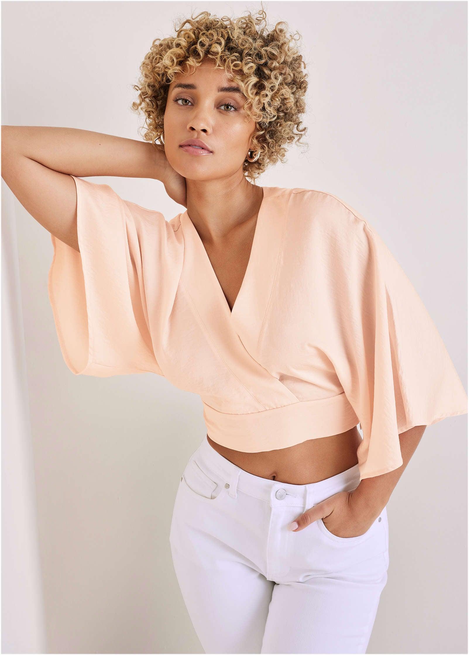 Kimono Sleeve Faux Wrap Top - Blush product image