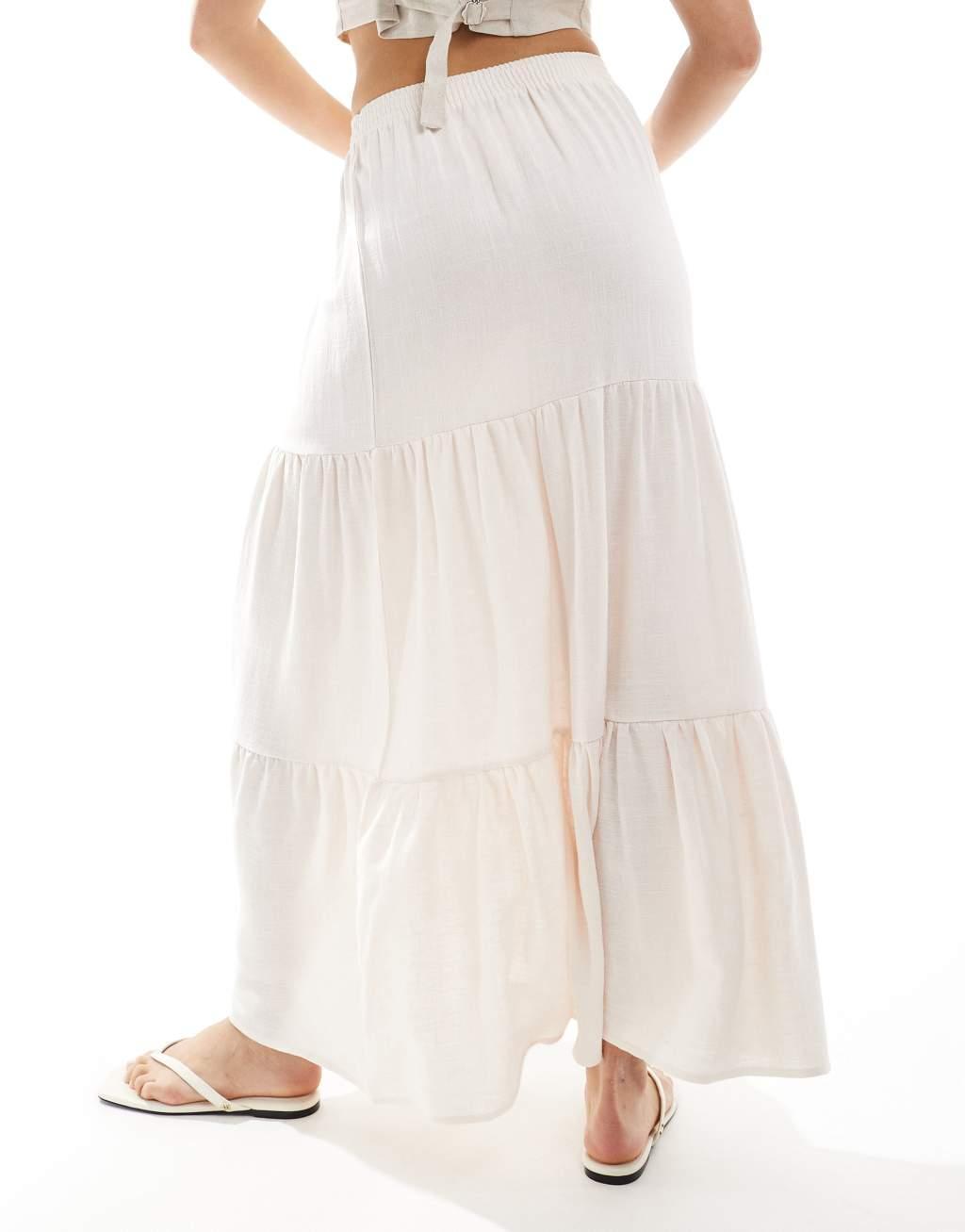 Miss Selfridge tiered maxi skirt in linen Product Image