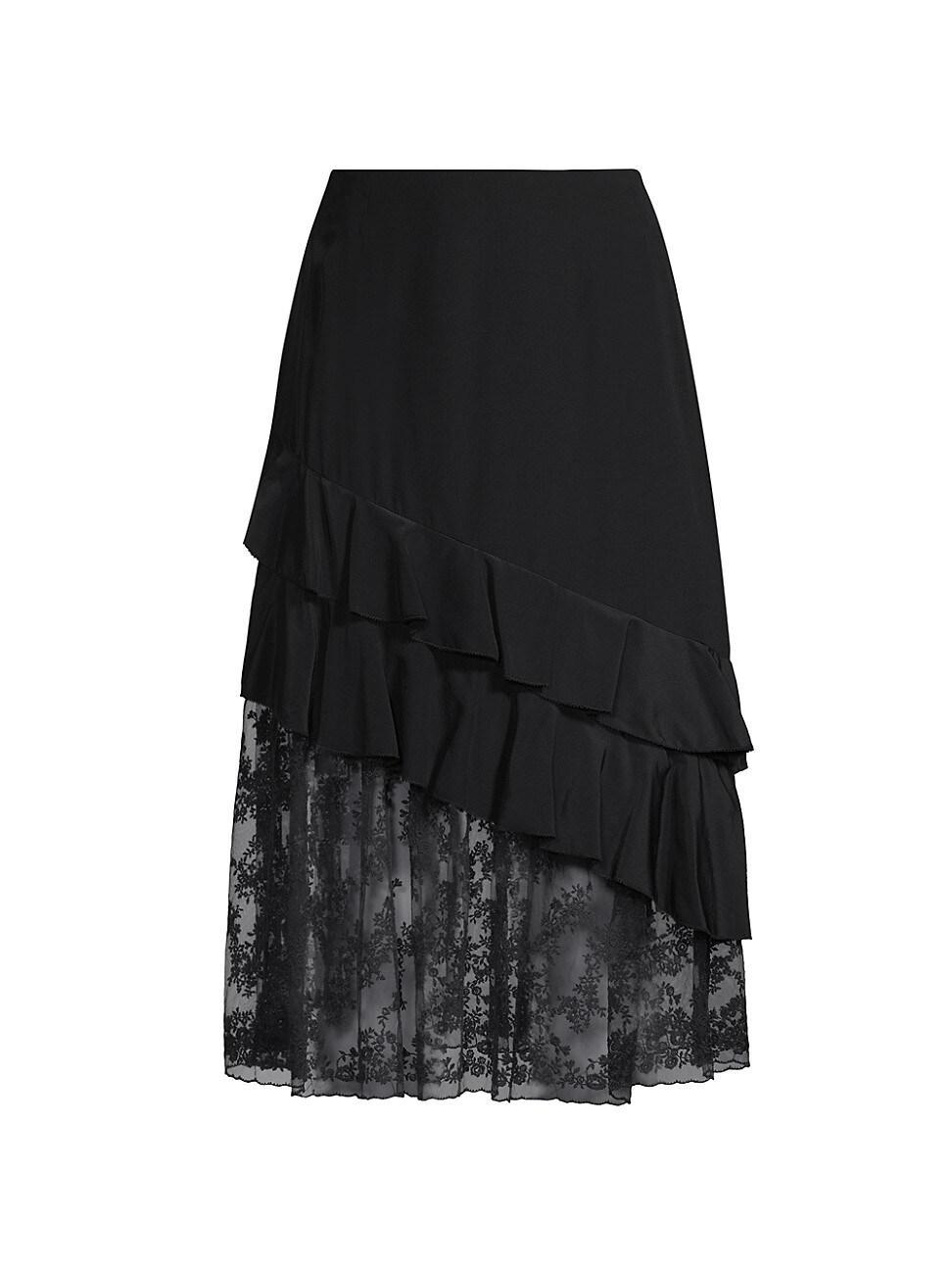 Womens Embroidered Silk Ruffled Midi-Skirt product image