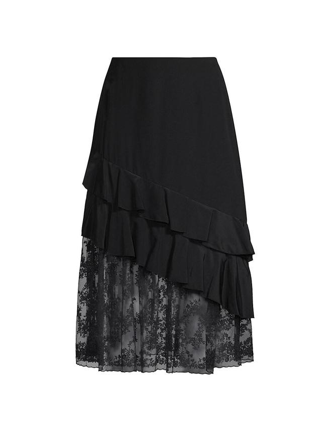 Womens Embroidered Silk Ruffled Midi-Skirt Product Image