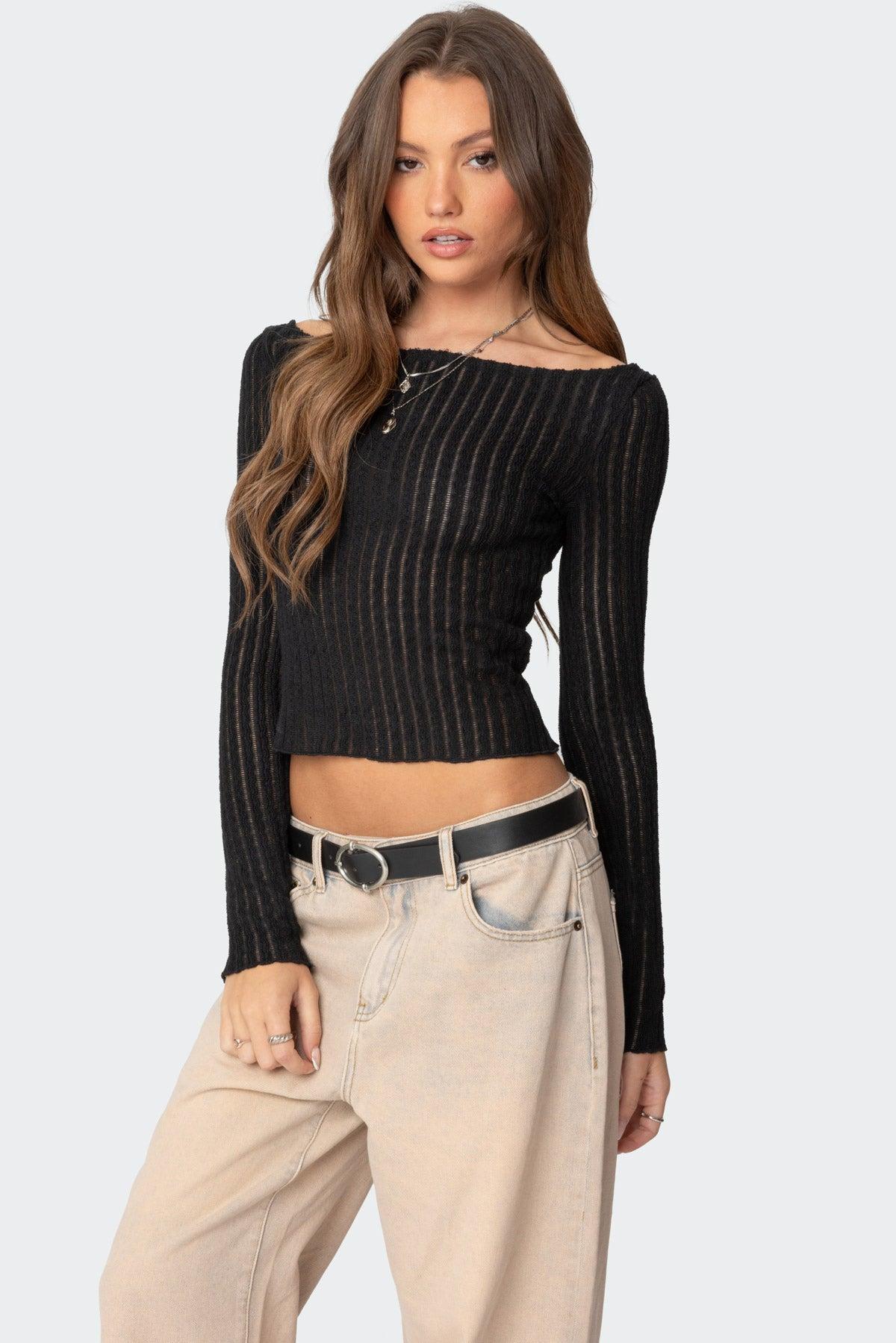 Textured Sheer Boat Neck Top Product Image