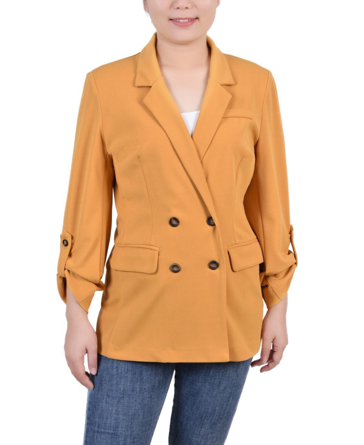 Ny Collection Petite Long Sleeve Double Breasted Crepe Blazer Product Image