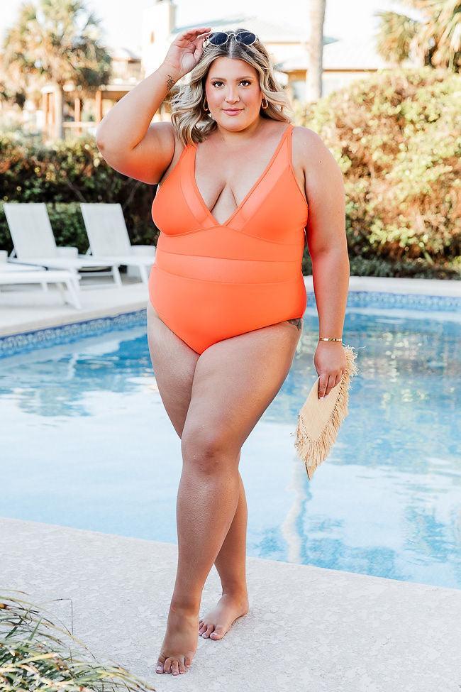 Lost In The Waves Bright Orange V-Neck One Piece Swimsuit FINAL SALE Product Image