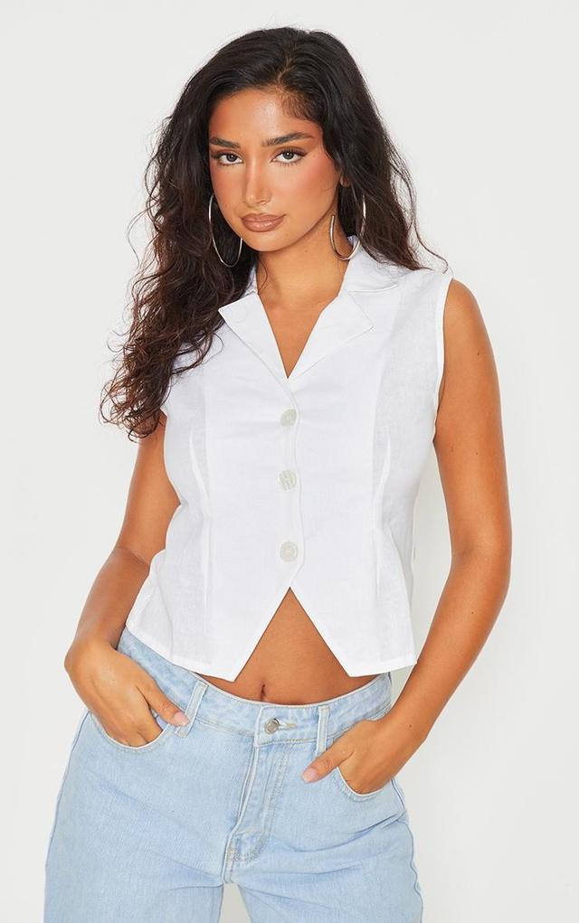  Petite White Linen Button Up Vest Product Image