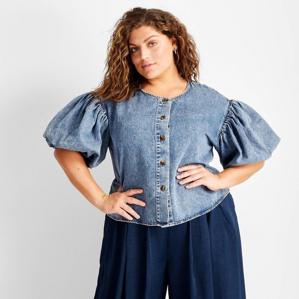 Womens Puff Short Sleeve Top - Future Collective Medium Wash Product Image