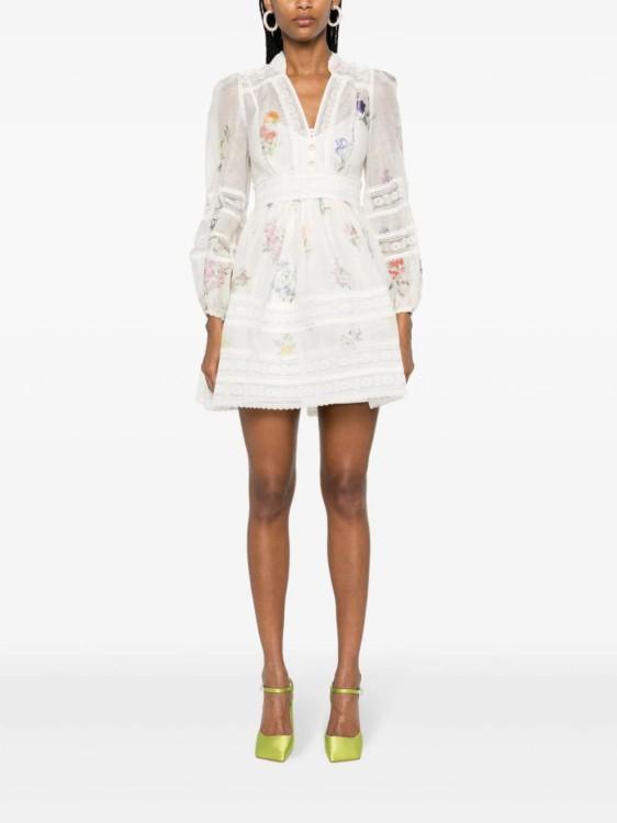 ZIMMERMANN Natura V Neck Lace Mini Dress In Multi Botanical Ivory Product Image