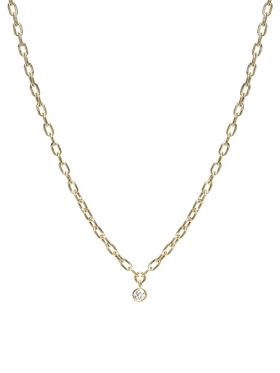 Womens 14K Yellow Gold & Bezel Diamond Chain Necklace Product Image