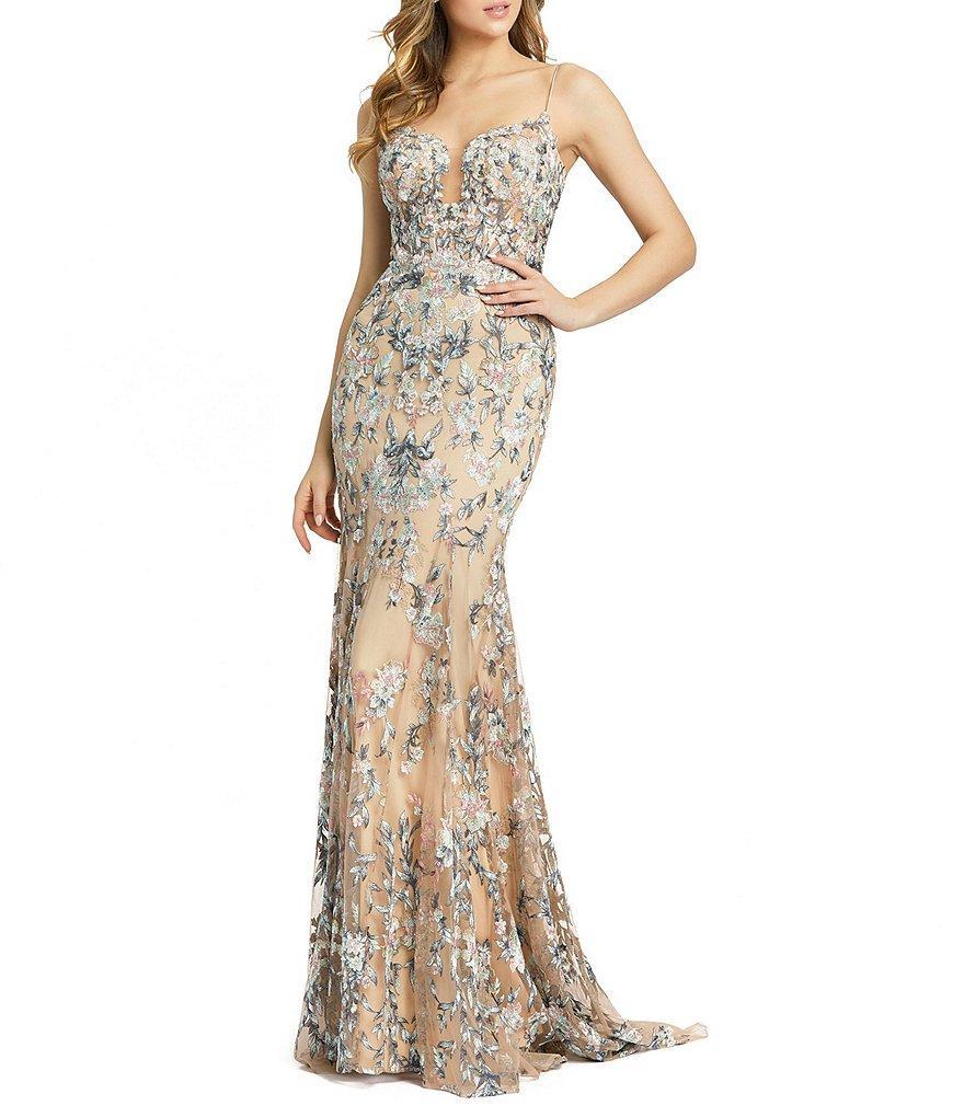 Mac Duggal Floral Embroidered Illusion Split Neck Sleeveless Trumpet Gown Product Image