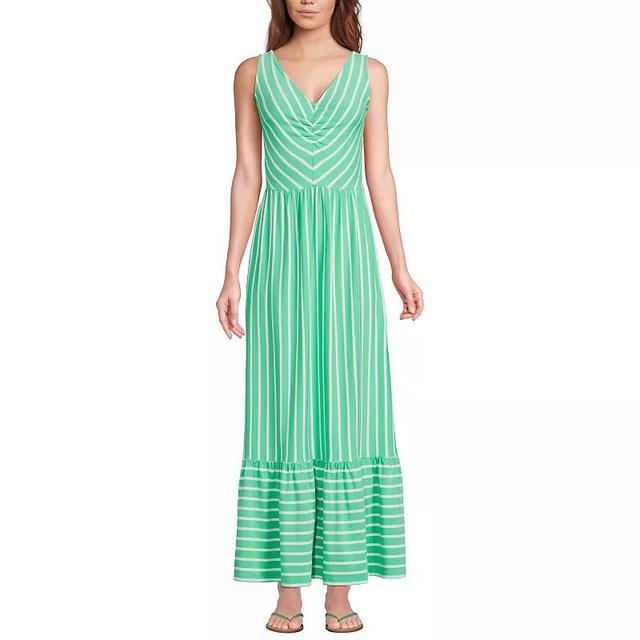 Womens Lands End Polished Tiered Knit V-Neck Maxi Dress Product Image