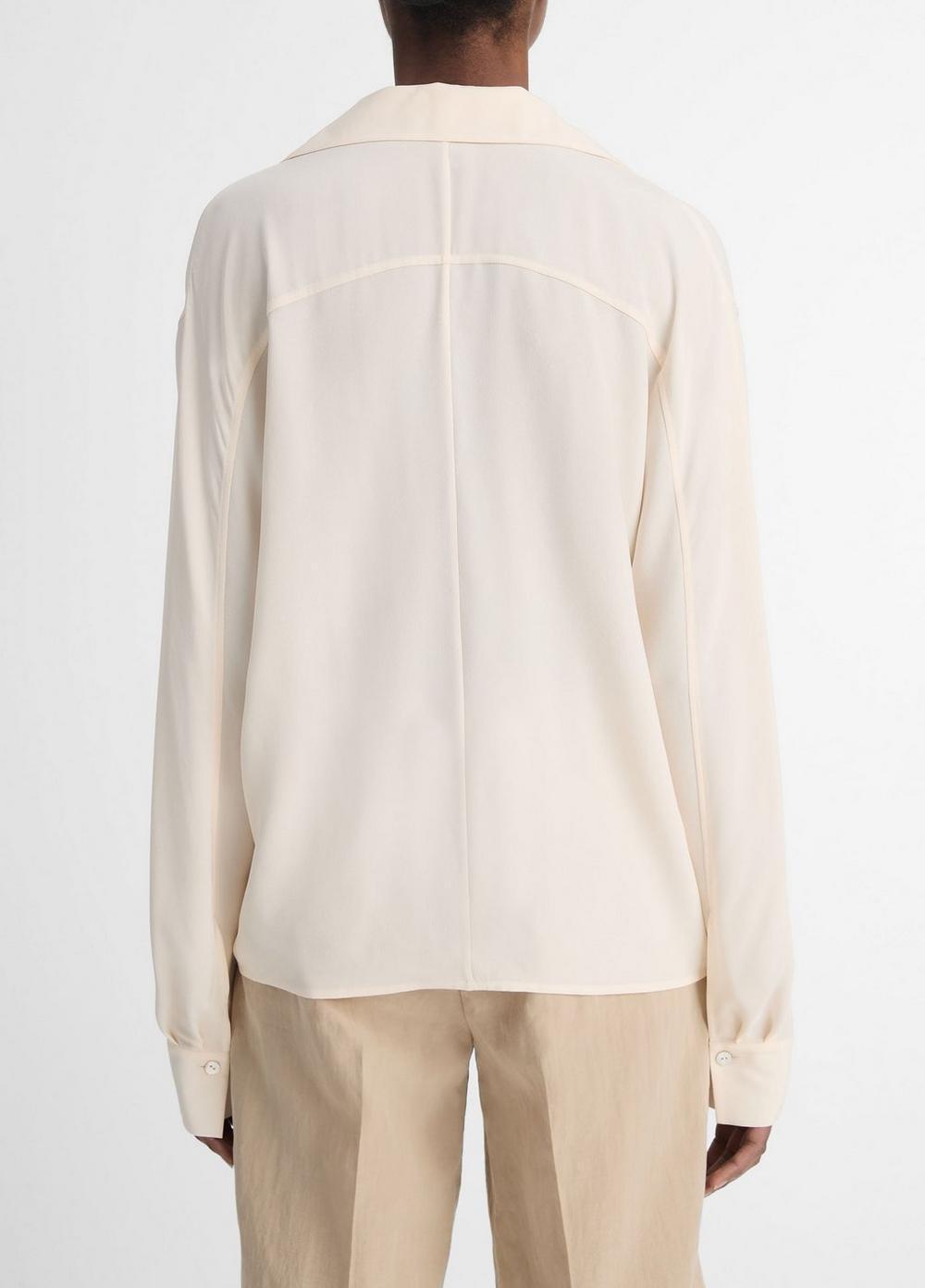 Silk Lapel-Collar Dolman-Sleeve Blouse Product Image