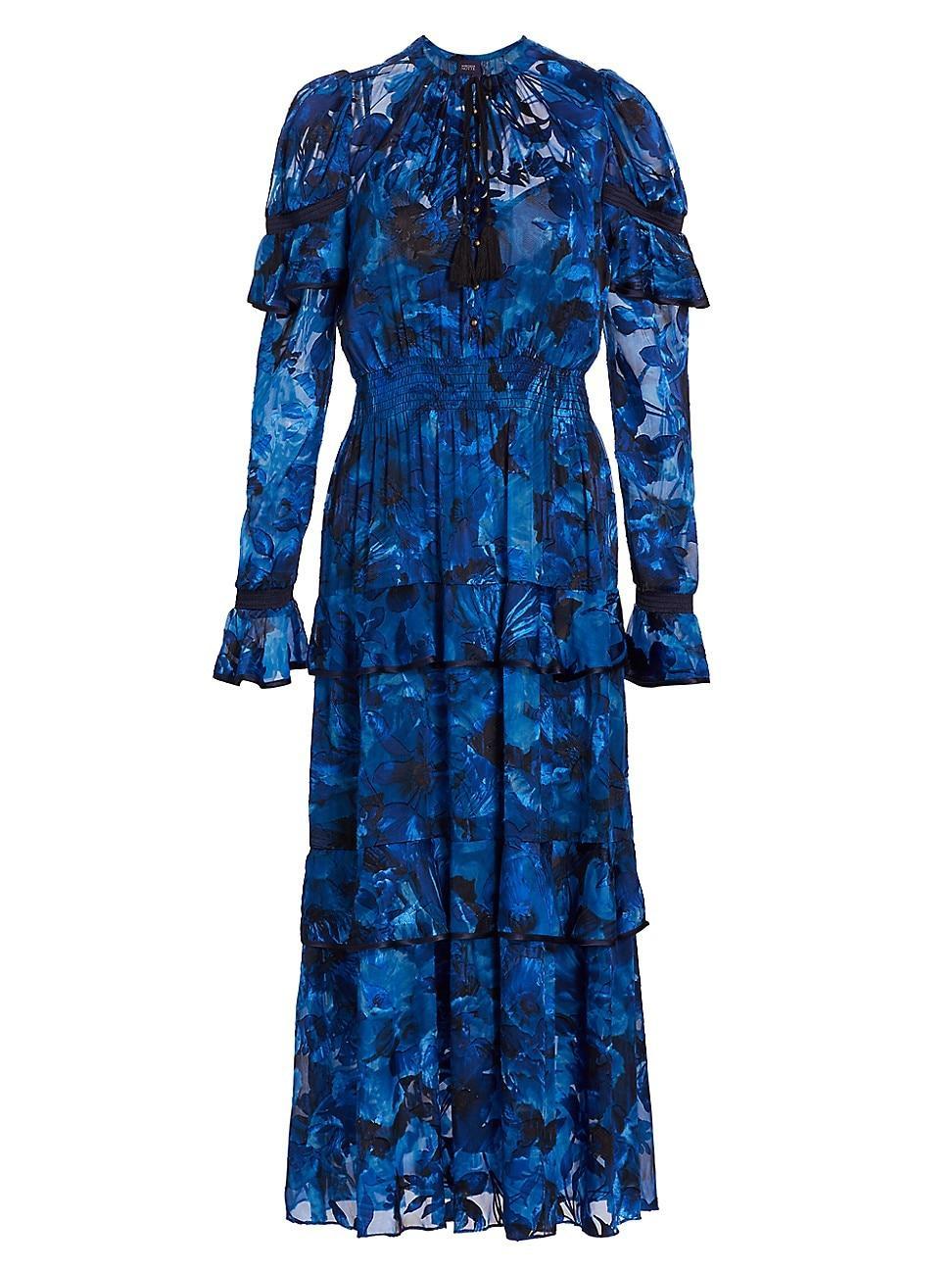 Womens Marchesa Rosa Diantha Tiered Floral Midi-Dress Product Image