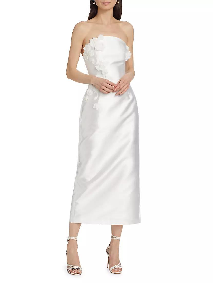 Serefina Satin Strapless Appliqué Midi-Dress Product Image