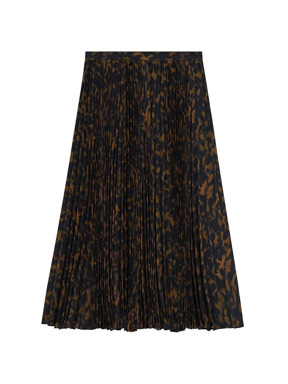 Womens Tortoise-Pirnt Pleated Midi-Skirt Product Image