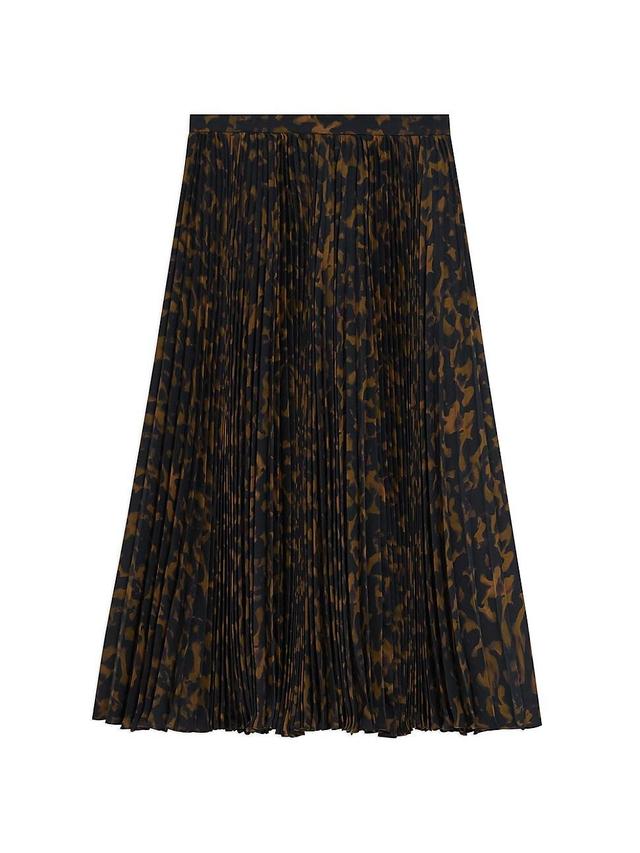 Womens Tortoise-Pirnt Pleated Midi-Skirt Product Image