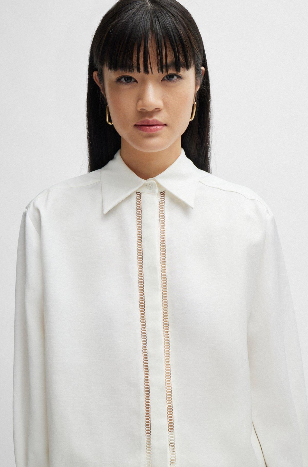 Long-sleeved blouse with ladder-lace trim Product Image