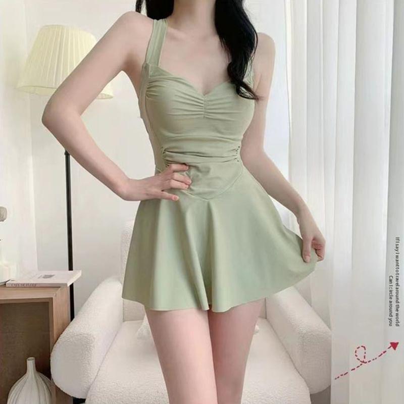 Halter Plain Swim Dress Product Image