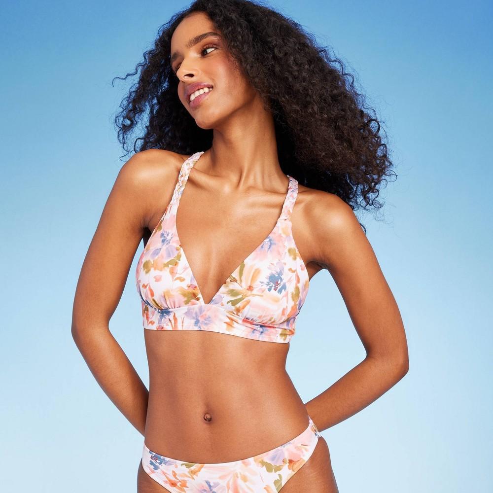 Womens Braided Strap Triangle Longline Bikini Top - Shade & Shore Pink Floral Print Product Image