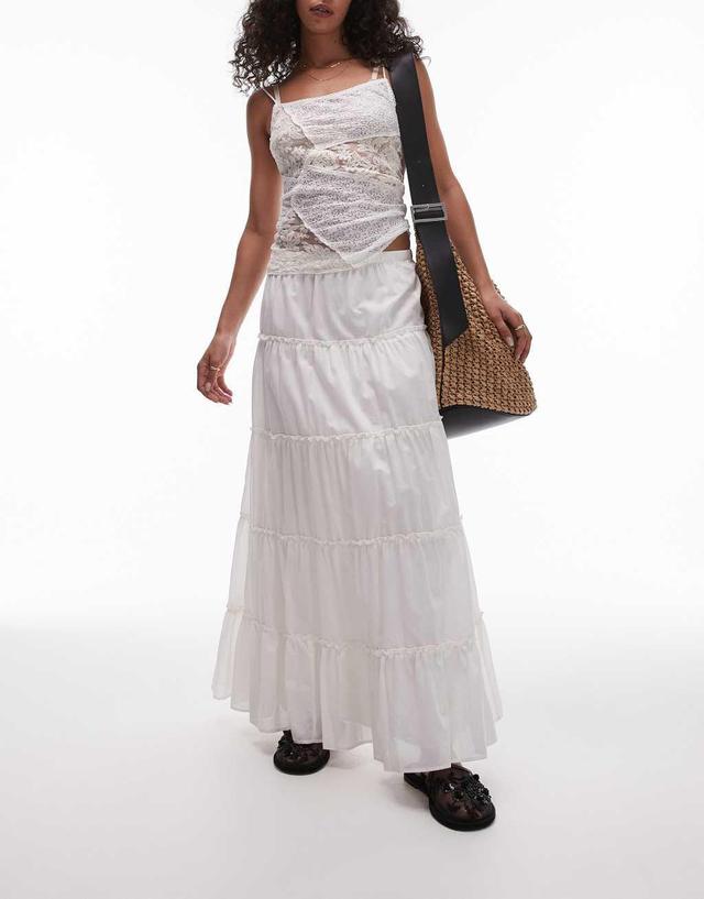 Topshop tiered western full maxi skirt in ivory Product Image