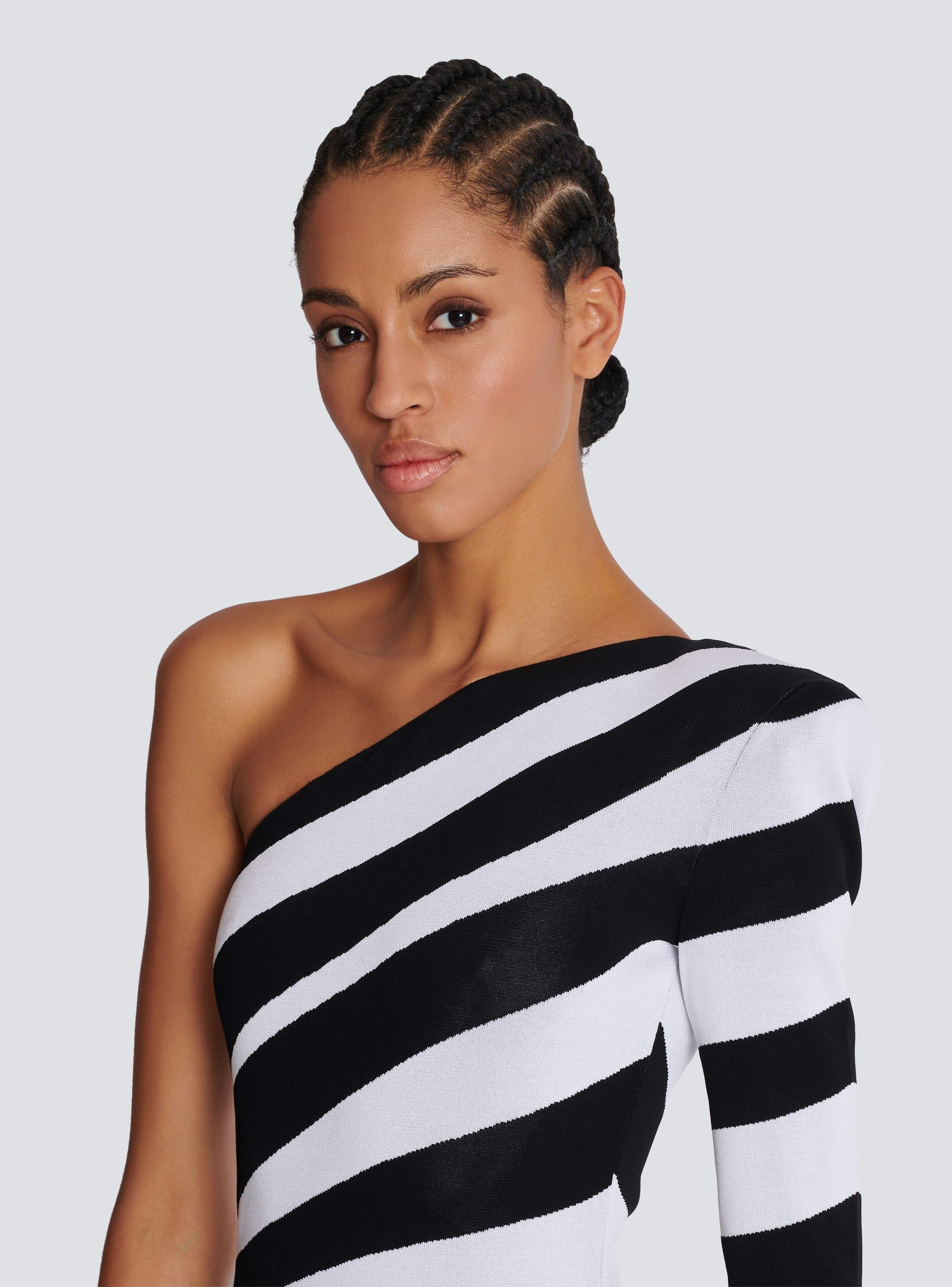 Long asymmetrical striped knit dress Product Image