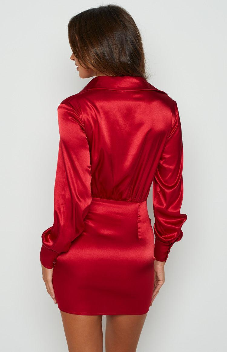 Lover Satin Shirt Dress Red Product Image