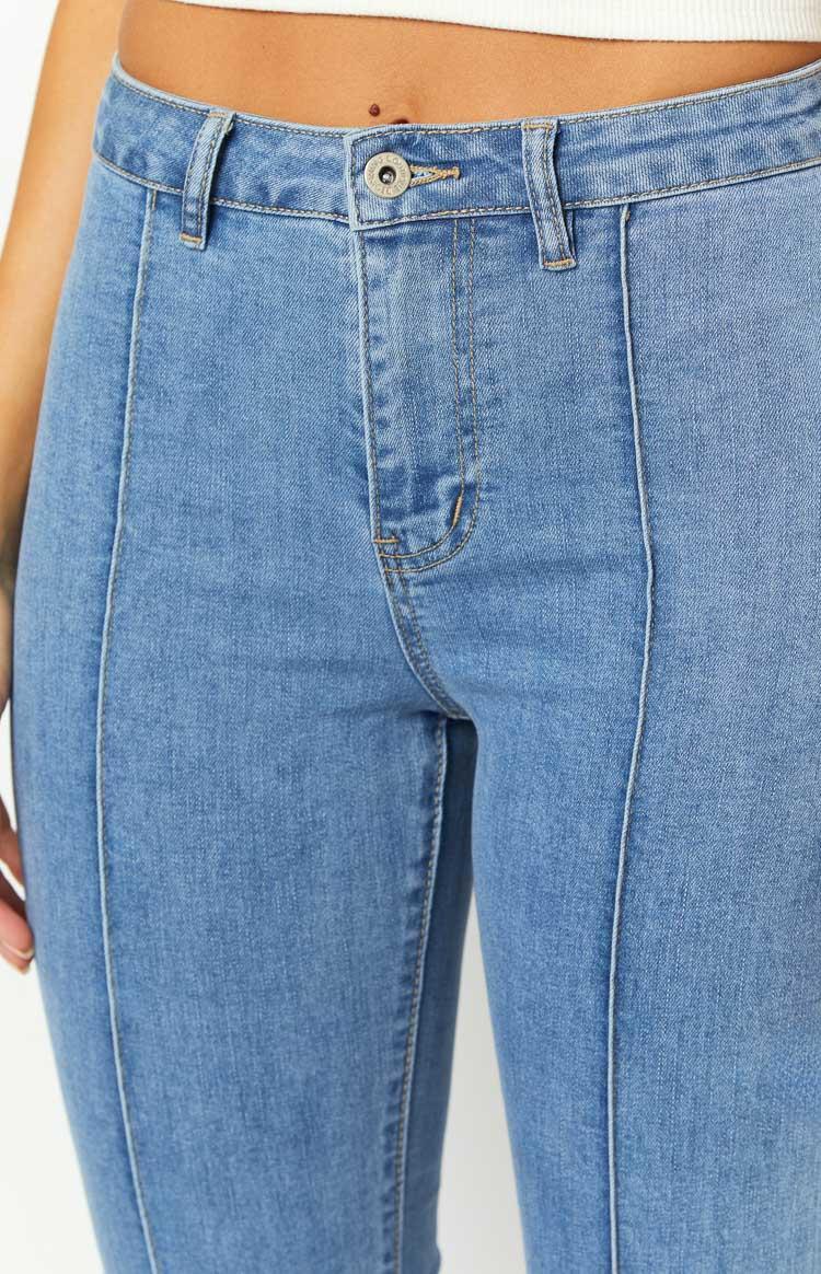 Elowen Mid Wash Flared Denim Jeans Product Image