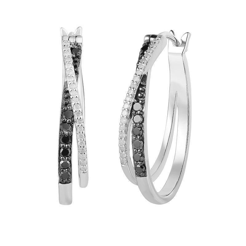 Sterling Silver 1/3 Carat T.W. Black & White Diamond Hoop Earrings, Womens Product Image