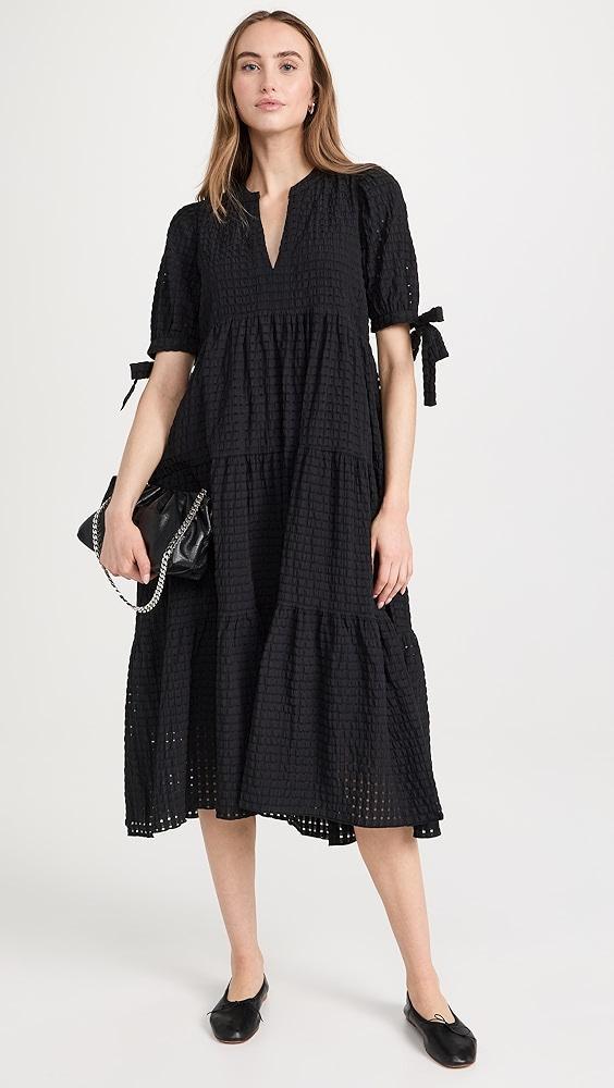 English Factory Gingham Tiered Midi Dress with Bow Tie Sleeves | Shopbop Product Image