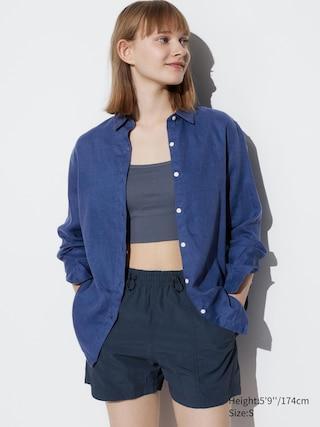 Womens Premium Linen Long Sleeve Shirt Blue Small UNIQLO US Product Image