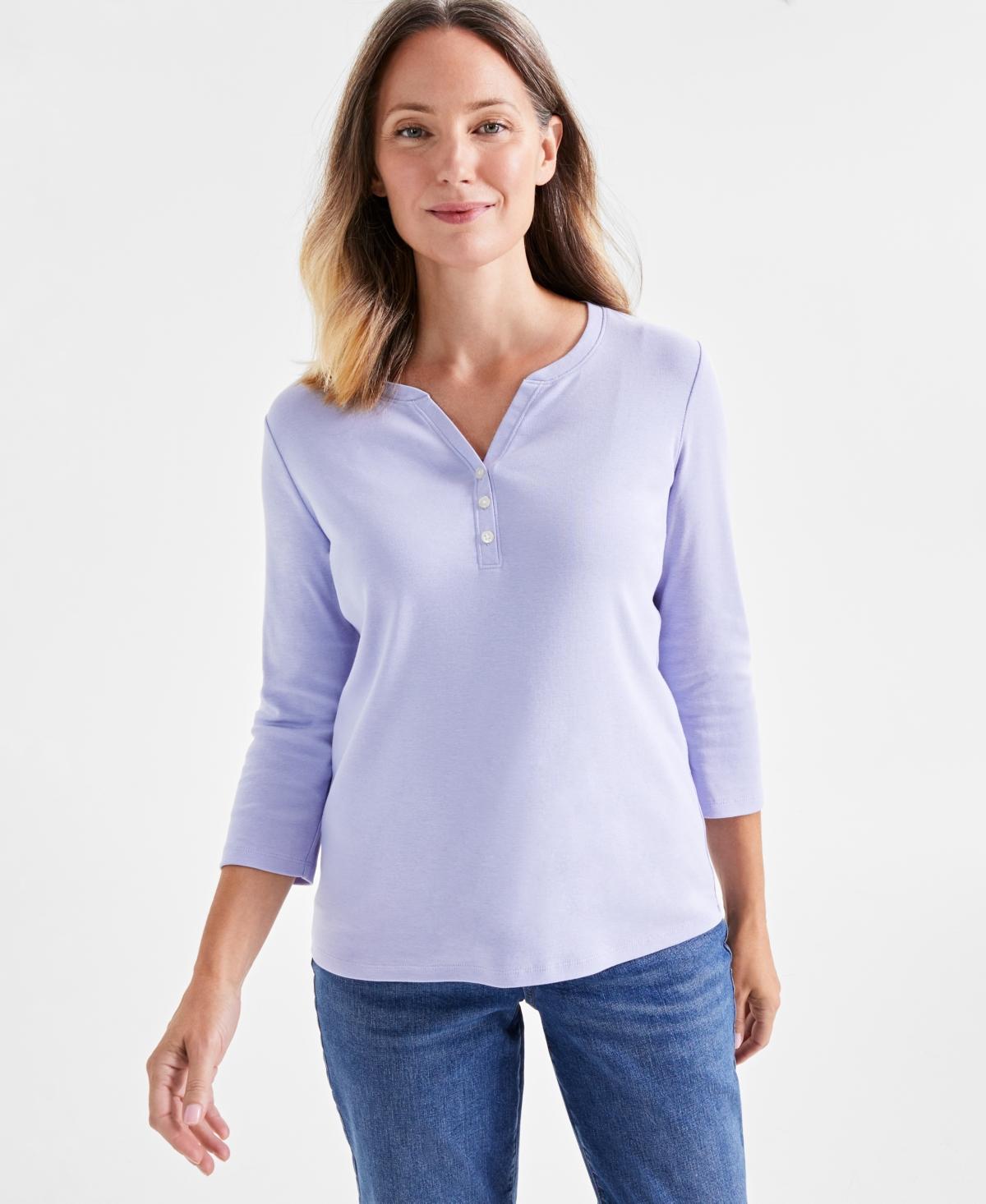 Style & Co Womens Cotton 3/4-Sleeve Henley Tee, Created for Macys Product Image