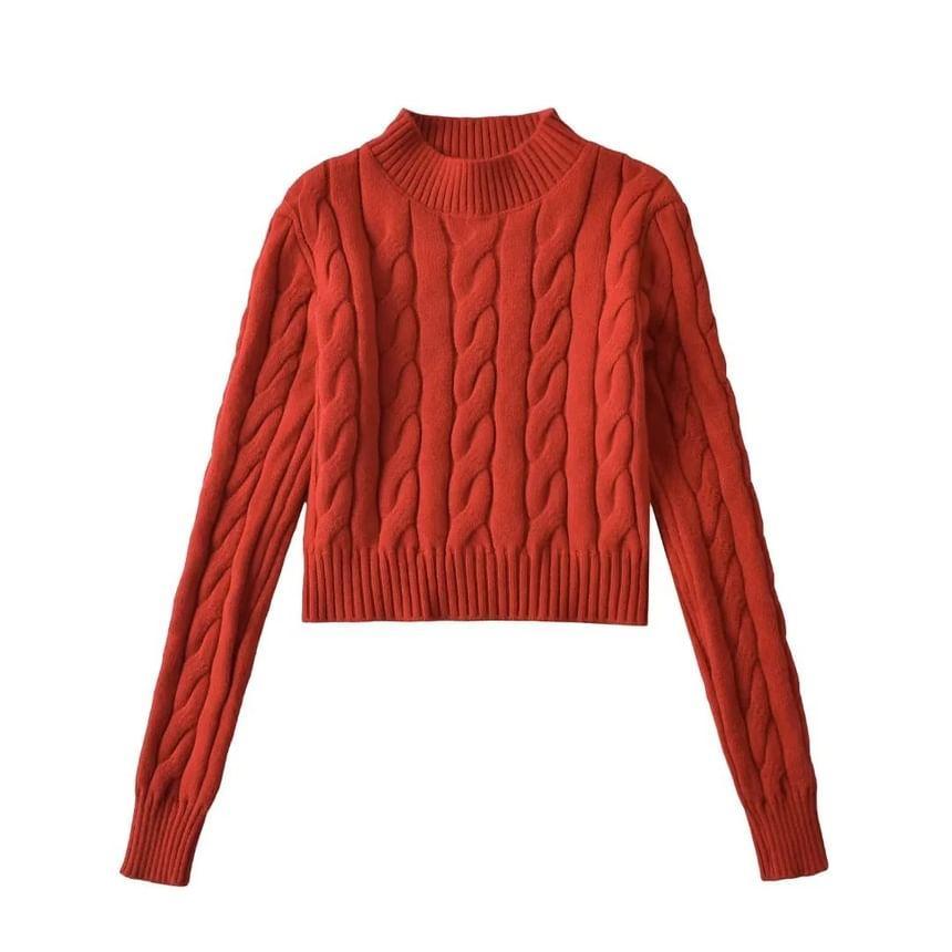 Mock Neck Cable Knit Sweater Product Image