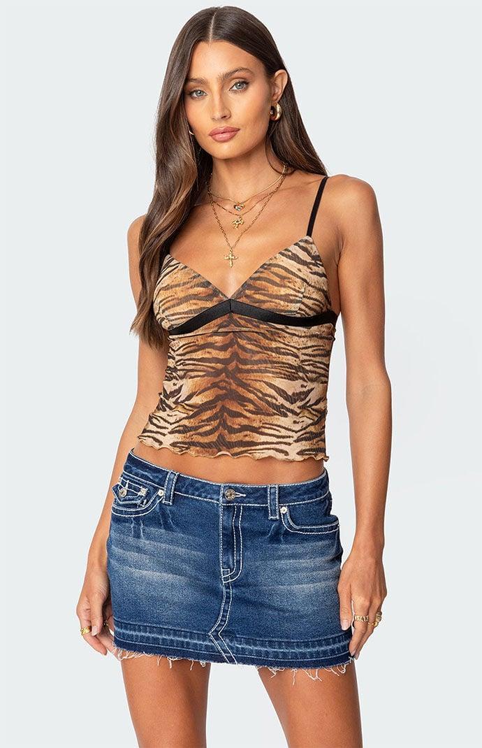 Edikted Women's Tiger Printed Mesh Tank Top Product Image