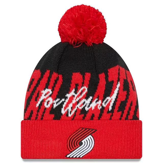 Mens New Era /Red Portland Trail Blazers Confident Cuffed Knit Hat with Pom Product Image