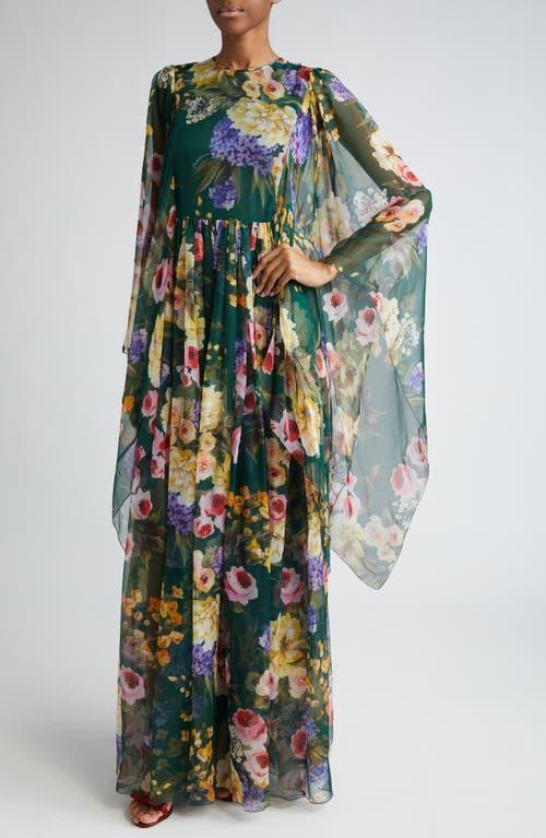 Dolce & Gabbana Garden Floral Print Long Sleeve Silk Chiffon Maxi Dress Product Image