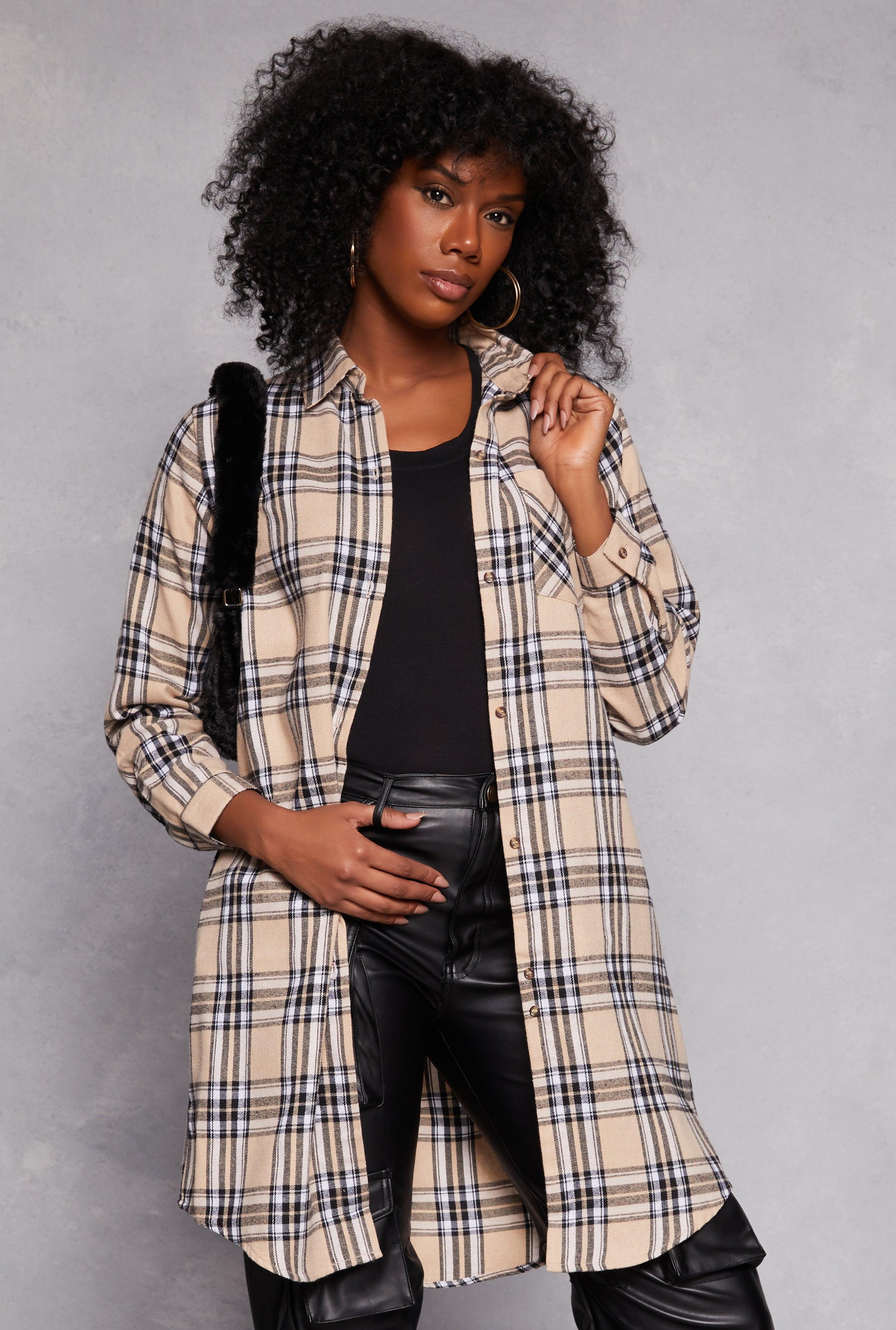 Womens Spoon Jeans Plaid Button Front Tunic Shirt Product Image