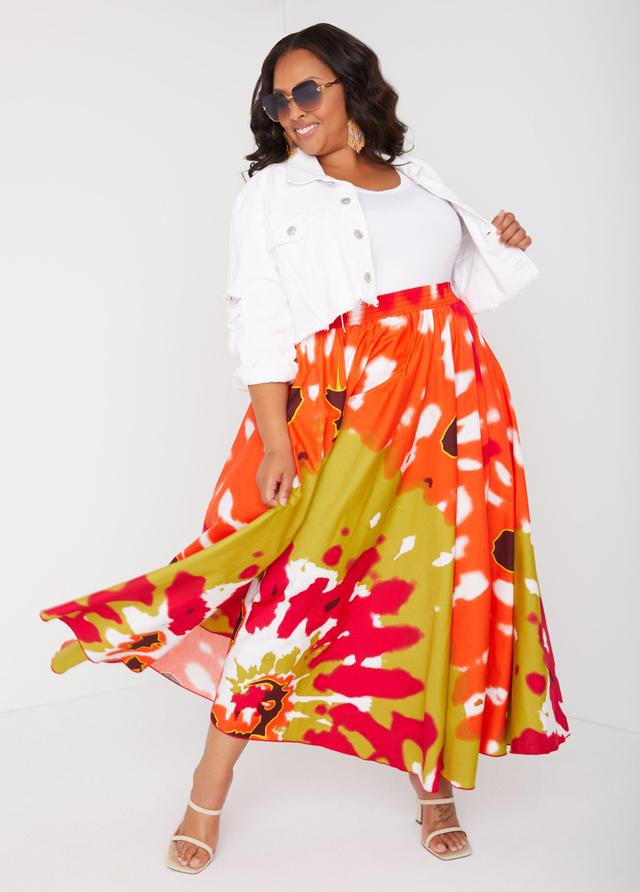 Plus Size Tie Dyed Cotton Blend Maxi Skirt Ashley Stewart Product Image