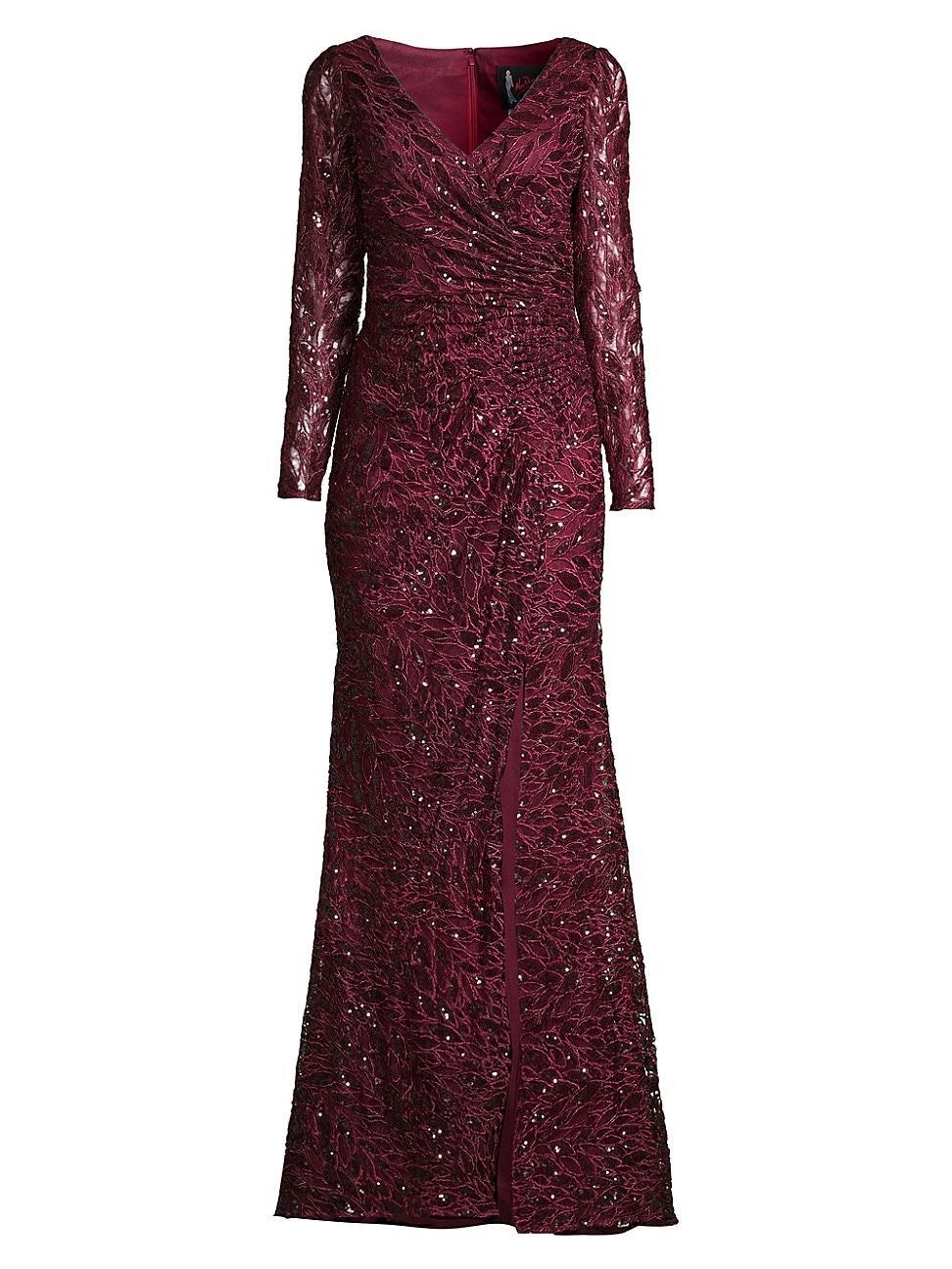 Womens Illusion Damask Embroidered Sequin Column Gown Product Image