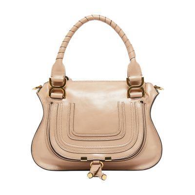 Marcie Small Glossy Leather Bag In Beige Product Image