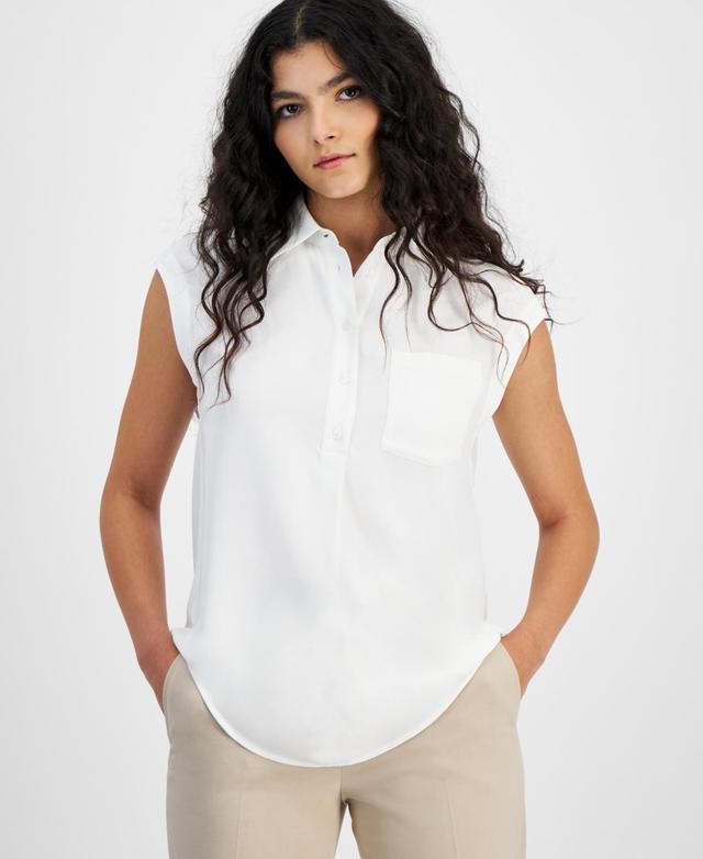 Bar Iii Womens Button-Front Cap-Sleeve Popover Top, Created for Macys Product Image