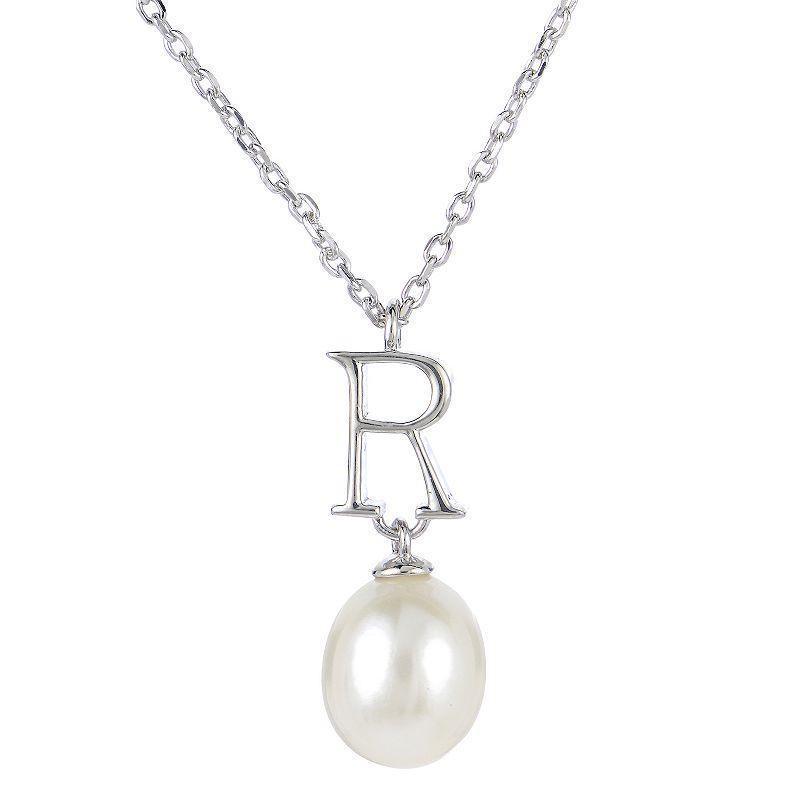 PearLustre by Imperial Sterling Silver Freshwater Cultured Pearl Initial Pendant Necklace, Womens White Product Image