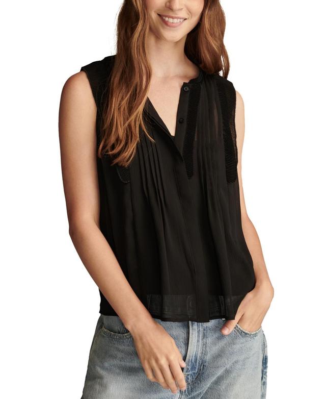 Lucky Brand Womens Pleated Pintucked Sleeveless Blouse Product Image