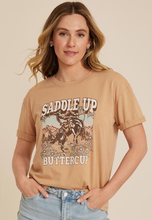 Maurices Womens X Large Size Saddle Up Buttercup Relaxed Fit Graphic Tee Product Image