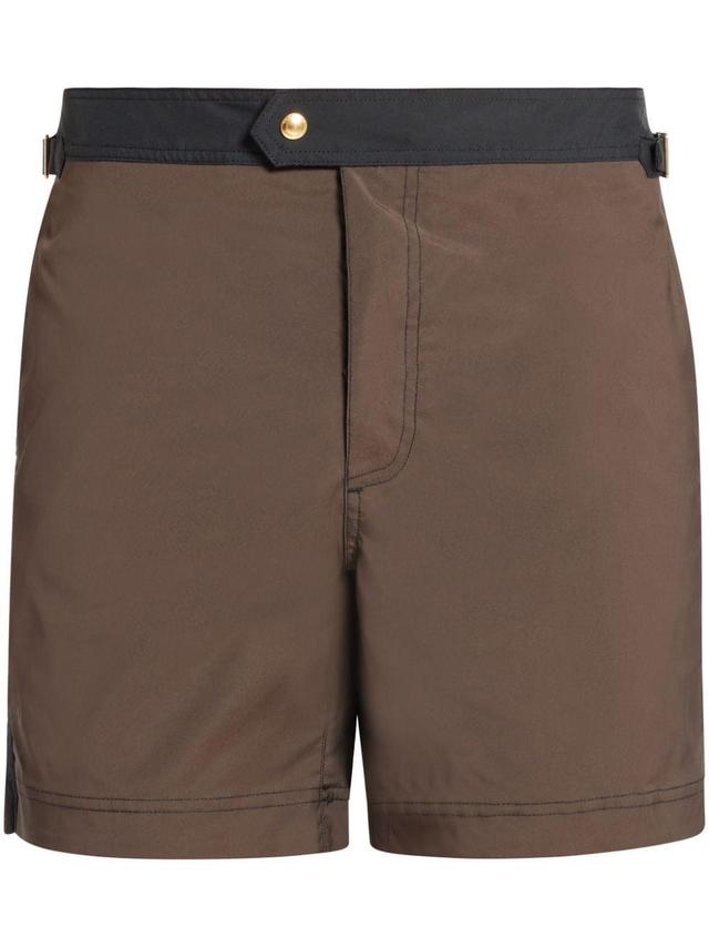 Contrasting-waistband Swim Shorts In Brown Product Image