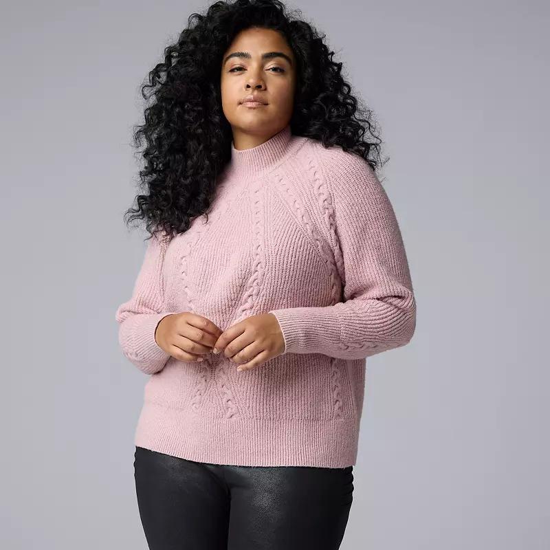 Plus Size Simply Vera Vera Wang Cable Mockneck Sweater, Womens Clear Purple Heather product image